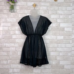 Miken Clothing Black Swim Cover Sheer Crochet